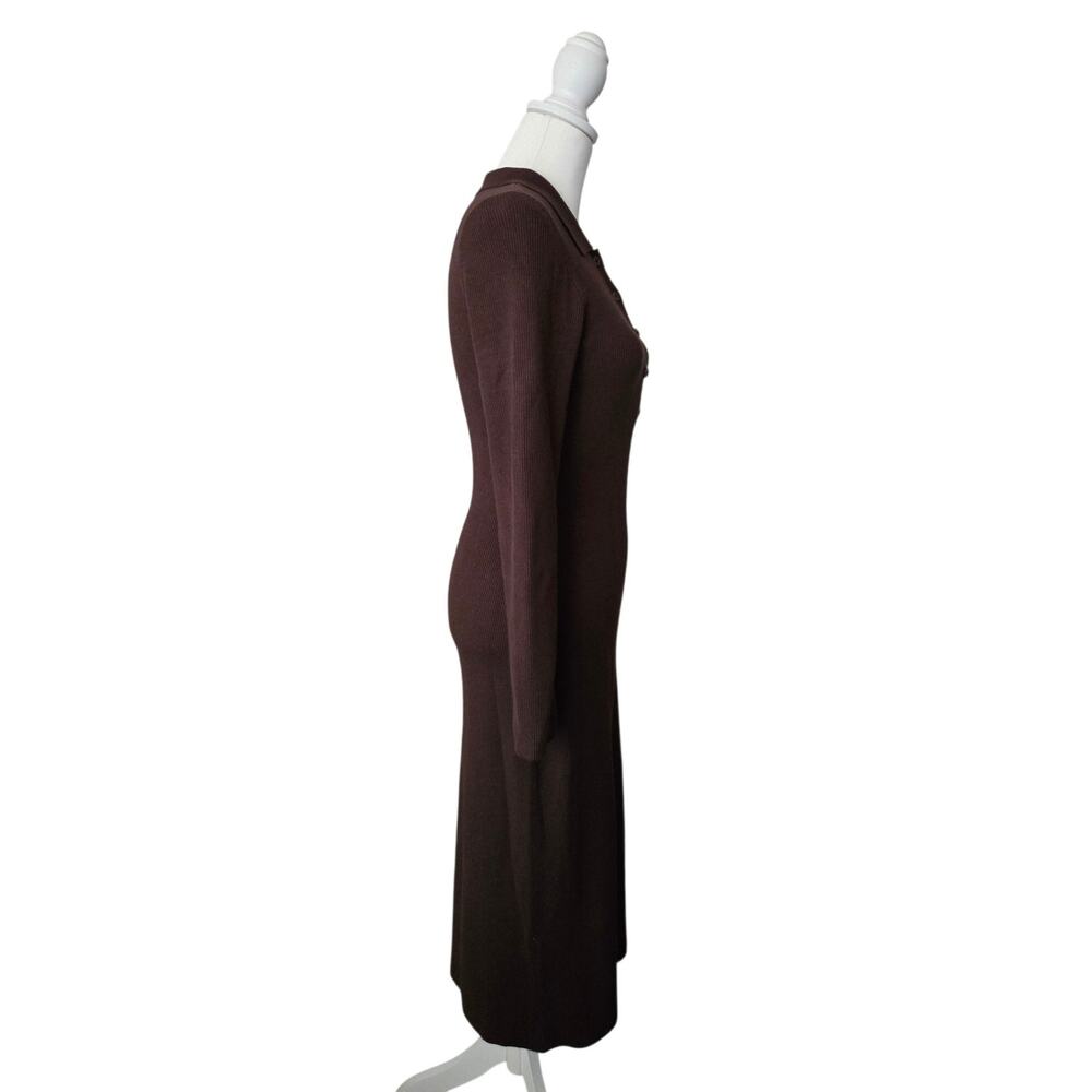 Minimalist Babaton Ribbed Knit Long Sleeve Midi Sweater Dress M Brown Capsule - Picture 3 of 8